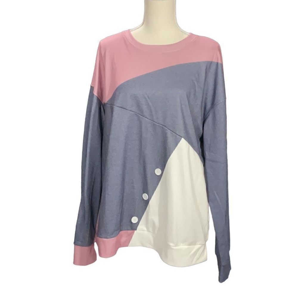 NWT Noracora Gray Pink White Sweatshirt Jersey Long Sleeve Relaxed Fit Size XL